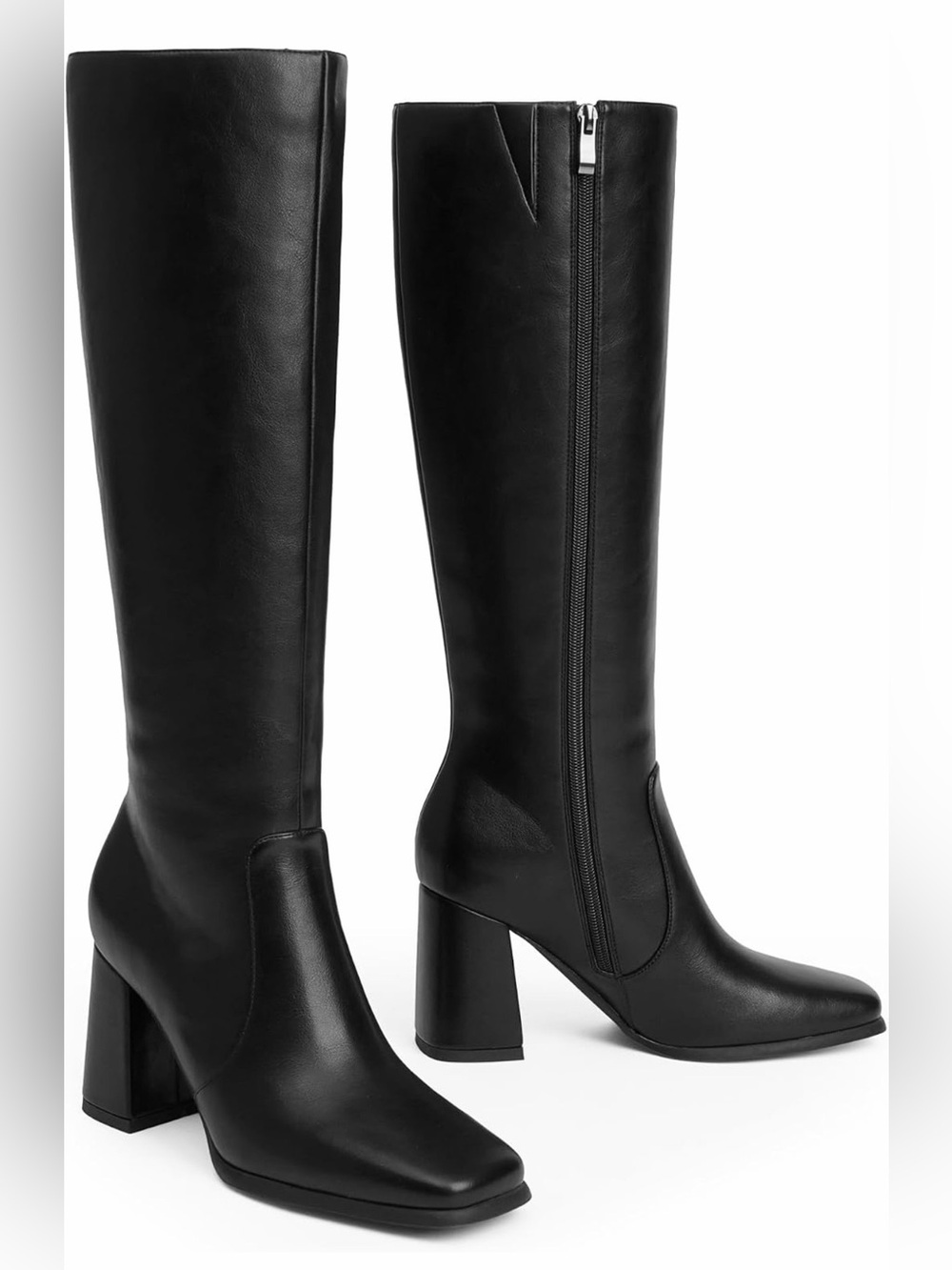 Black Knee-High Block Heel Boots